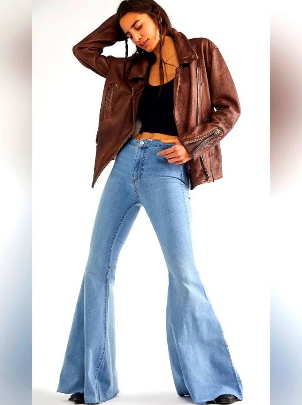 Free People Just Float On Flare Jeans Lace Up Back Light Wash 26 29 30 34